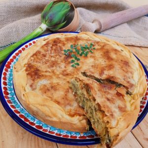 questa immagine rappresenta torta di riso ai carciofi ricetta di pasticciandoconlafranca