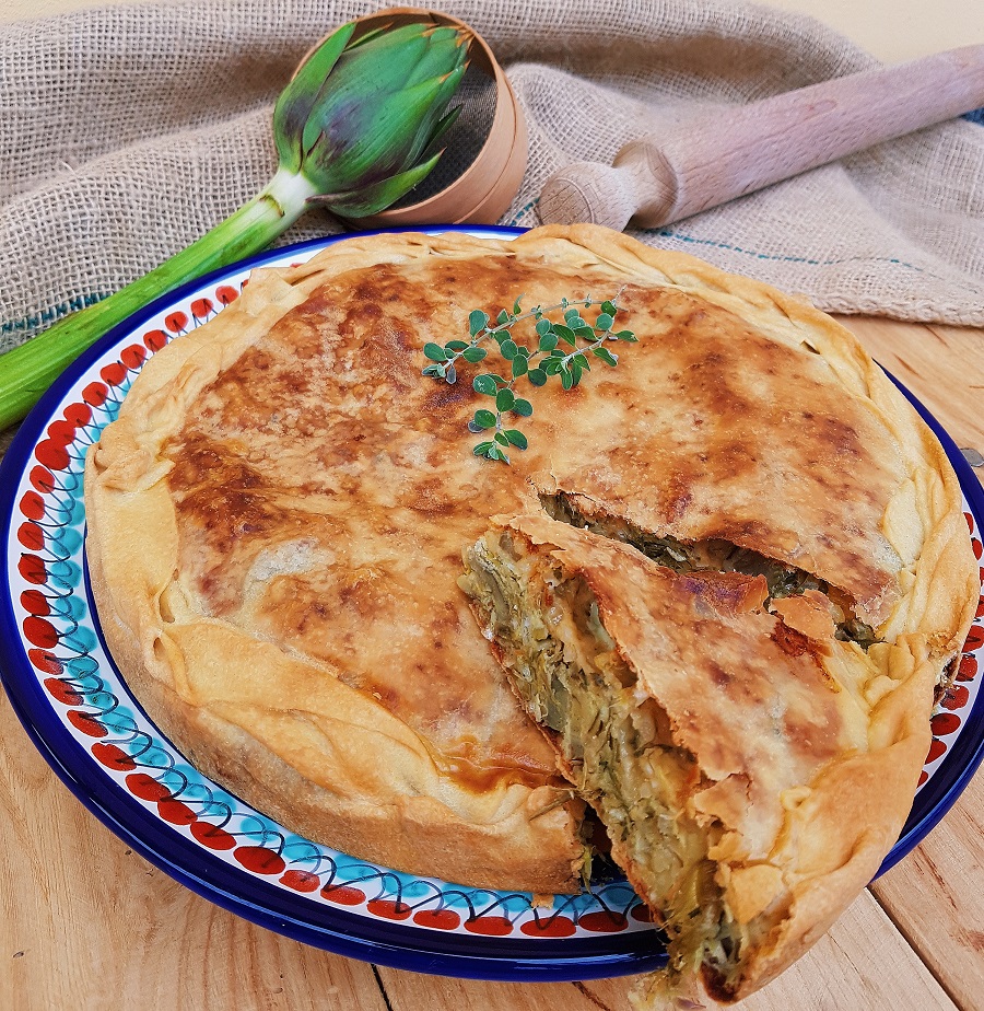 questa immagine rappresenta torta di riso ai carciofi ricetta di pasticciandoconlafranca