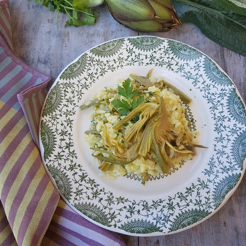 questa immagine rappresenta il risotto ai carciofi ricetta di pasticciandoconlafranca