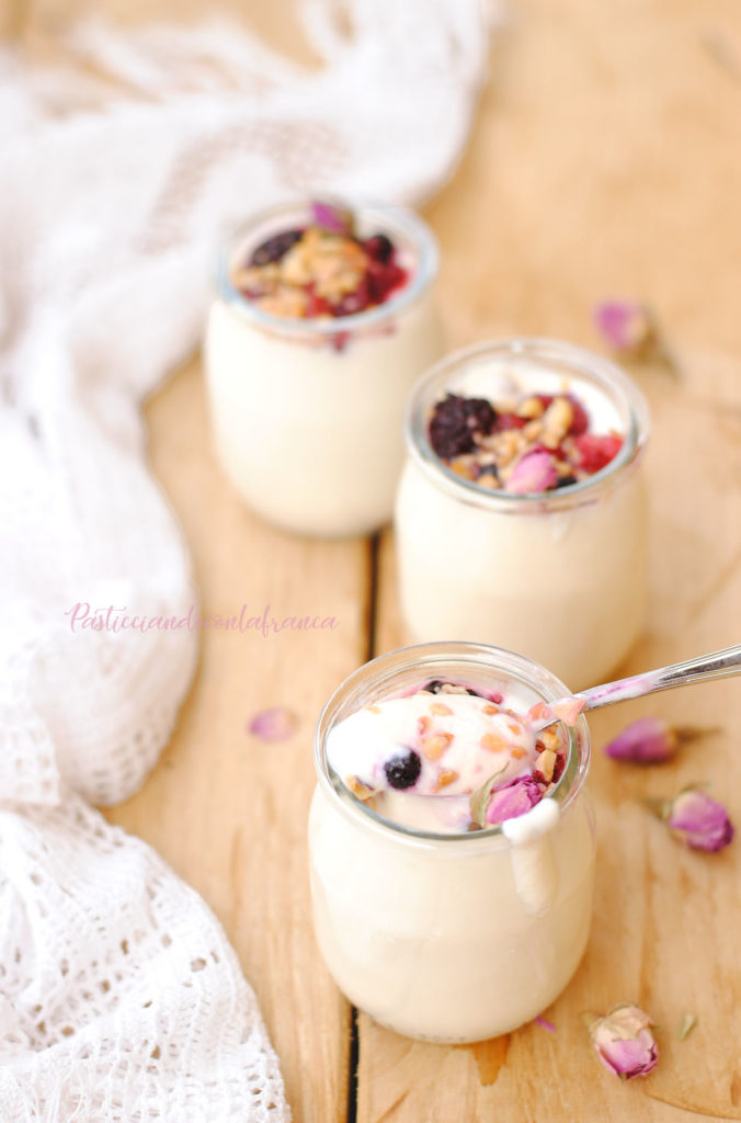 questa immagine rappresenta lo yogurt vegetale fatto in casa ricetta di pasticciandoconlafranca
